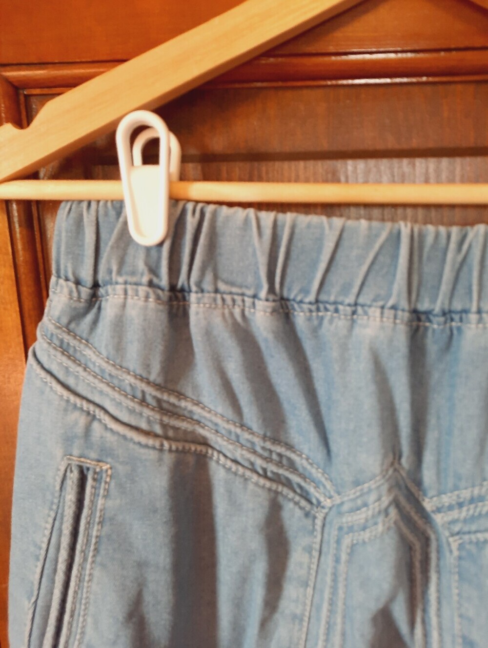 Handmade Denim Chambray Elastic Waist Boho Western Jean Maxi Skirt Size Medium - Picture 4 of 11